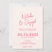 QR Code Roze grillige Bright Retro Fotobruiloft Kaart (Voorkant)