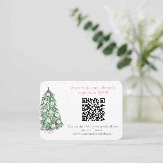 QR Code Roze Groene Kerstmis RSVP of Register Informatiekaartje (Staand voorkant)