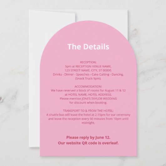 QR Code Roze Magenta Wedding Details Kaart (Voorkant)