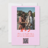 QR-code Roze Oranje Fel Funky Foto Huwelijk Kaart (Achterkant)