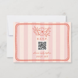 QR Code Roze Streep Bloemen Bruiloft QR RSVP
