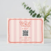QR Code Roze Streep Bloemen Bruiloft QR RSVP Kaartje (Staand voorkant)