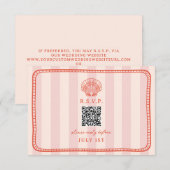 QR Code Roze Streep Shell Bruiloft QR RSVP Kaartje (Voorkant / Achterkant)