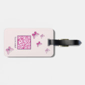QR Code Roze Vlinder Groene Paarse Bloem Doodle Bagagelabel (Achterkant horizontaal)