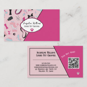 QR-code Roze Vrouwelijke Mid-Century Huisdierverzo Visitekaartje