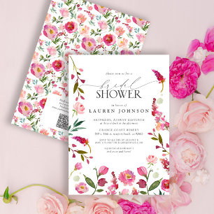 QR Code Roze Waterverf Bloemen Vrijgezellenfeest Kaart