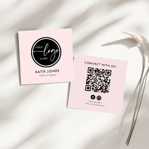 QR-code Roze Wit Aangepaste Logo Neem contact met Vierkante Visitekaartje