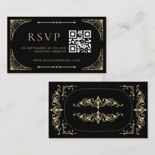 Qr Code RSVP Black Elegant Deco Gold Retro Weddens Informatiekaartje