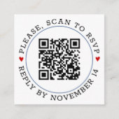 QR-code RSVP blauwe grens en bruiloft met hart Informatiekaartje (Voorkant)