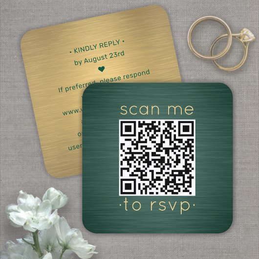 QR-code RSVP bruiloft — Groene goudbehuizing met d Vierkante Visitekaartje