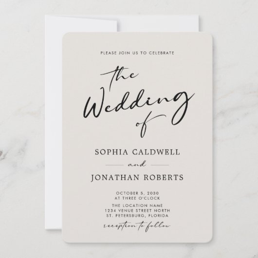 QR-code RSVP Calligrafie Elegant Eggshell Wedding Kaart (Voorkant)