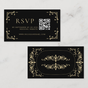 Qr-code RSVP Elegant Deco Gold Black Retro Weddens Informatiekaartje