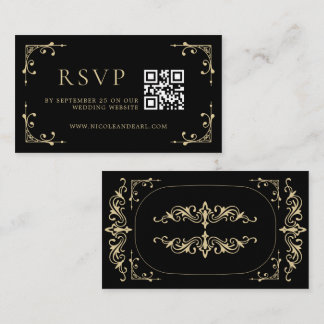 Qr-code RSVP Elegant Deco Gold Black Retro Weddens Informatiekaartje