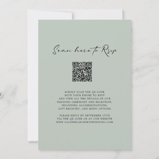QR-code RSVP Eucalyptus Calligraphy Sage Weddensch Kaart (Achterkant)