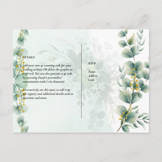 QR CODE RSVP Eucalyptusbladeren Groene Huwelijks P Briefkaart (Achterkant)