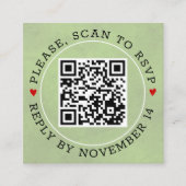 QR-code RSVP gekleurd sage groen en hartenbruiloft Informatiekaartje (Voorkant)