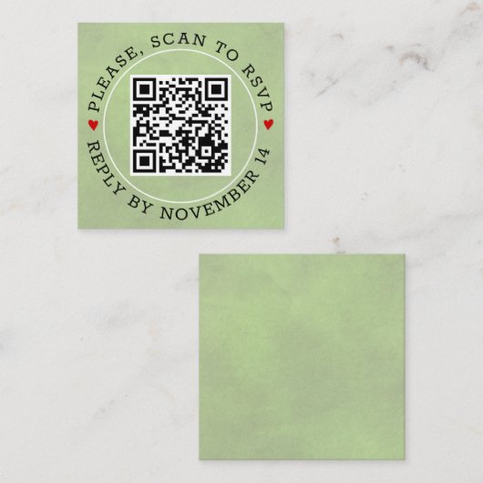 QR-code RSVP gekleurd sage groen en hartenbruiloft Informatiekaartje (Voorkant / Achterkant)