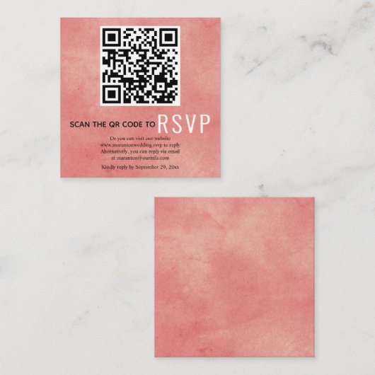 QR-code RSVP gekleurde koraalroze bruiloft Enclosu Informatiekaartje (Voorkant / Achterkant)