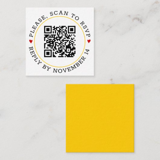 QR-code RSVP gele rand met hartenbruiloft Informatiekaartje (Voorkant / Achterkant)
