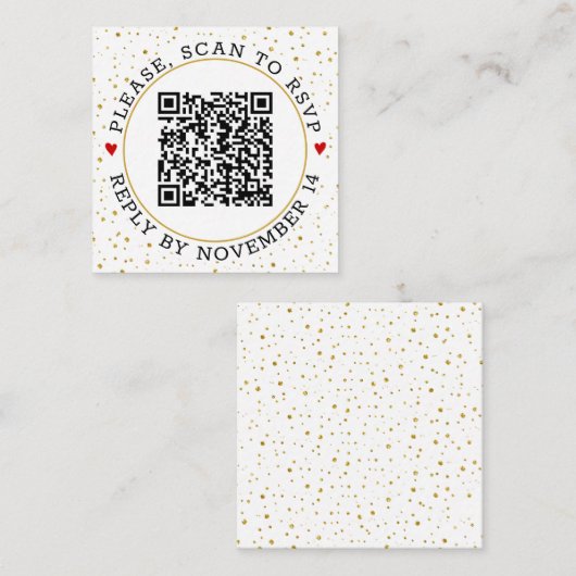 QR-code RSVP gouden grens en confetti Informatiekaartje (Voorkant / Achterkant)
