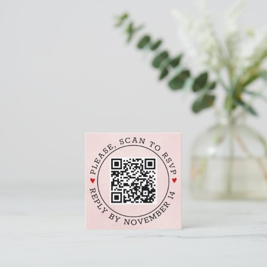 QR-code RSVP grens bevlekte zachte roze bruiloft Informatiekaartje (Staand voorkant)