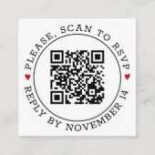 QR-code RSVP-grens en hart zwarte witte bruiloft Informatiekaartje (Voorkant)