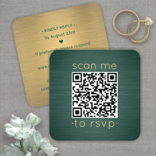 QR Code RSVP Huwelijksdetails Groen Gouden Envelop Vierkante Visitekaartje