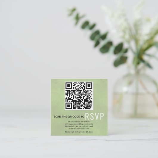 QR-code RSVP kleurgroen bruinbruiloft Enclosure Informatiekaartje (Staand voorkant)