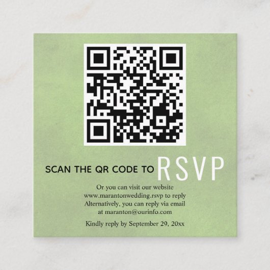 QR-code RSVP kleurgroen bruinbruiloft Enclosure Informatiekaartje (Voorkant)