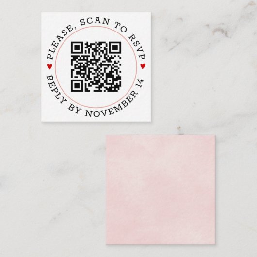 QR-code RSVP lichtroze rand en bruiloft met hart Informatiekaartje (Voorkant / Achterkant)