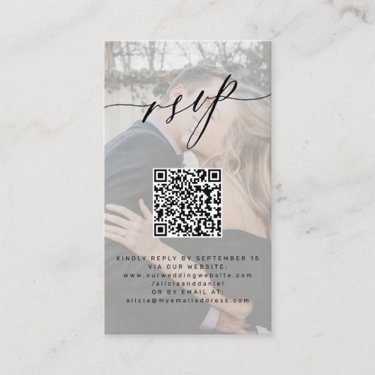 QR code RSVP photo wedding website elegant Informatiekaartje (Voorkant)