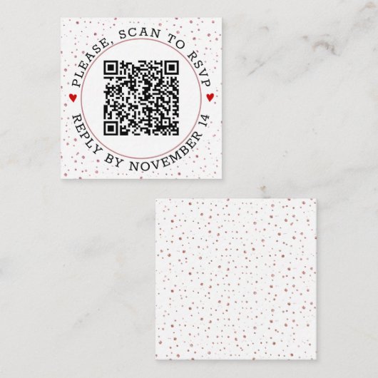 QR-code RSVP roos gouden grens en confetti Informatiekaartje (Voorkant / Achterkant)