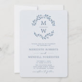 QR-code RSVP Stusty Blue Monogram Wreatw Weddensch Kaart (Voorkant)