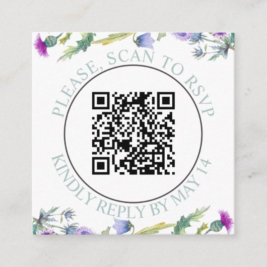 QR-code RSVP, waterverf wilde bloemen bruiloft Informatiekaartje (Voorkant)