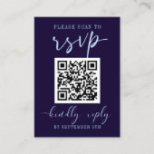 QR-code RSVP Weddenschap Donkere blauwe kleurige F Informatiekaartje (Voorkant)