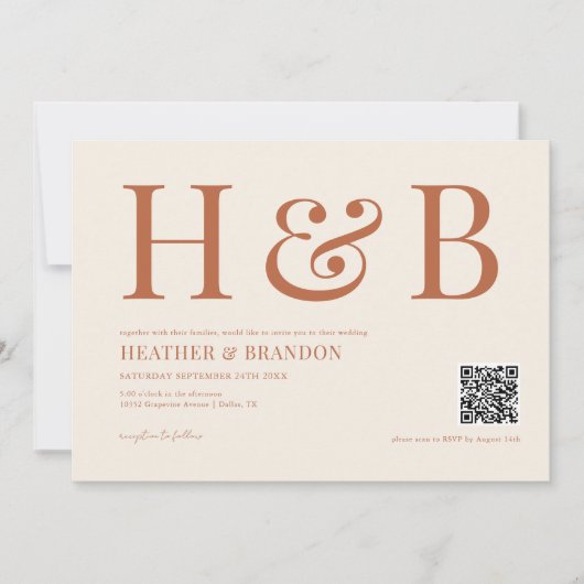 QR Code Rust Monogram Uitnodiging voor de bruiloft (Voorkant)