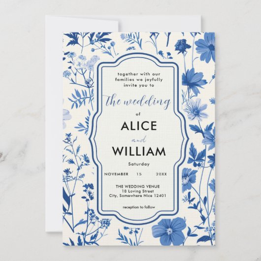 QR code Rustic Blue Fleur sauvage Faire-part de ma (Devant)