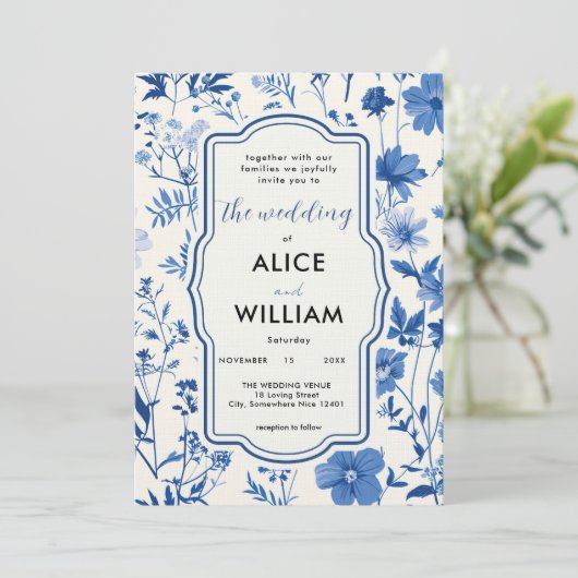 QR code Rustic Blue Fleur sauvage Faire-part de ma (Debout devant)