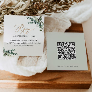 QR Code Rustic Greenery Gold Wedding Carte Rsvp