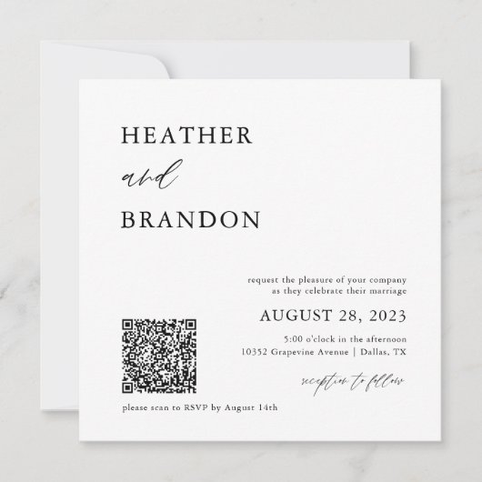 QR Code Rustic Mariage Carré Invitation (Devant)