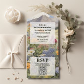 QR Code Rustiek Bergbos Evergreen Bruiloft All In One Uitnodiging