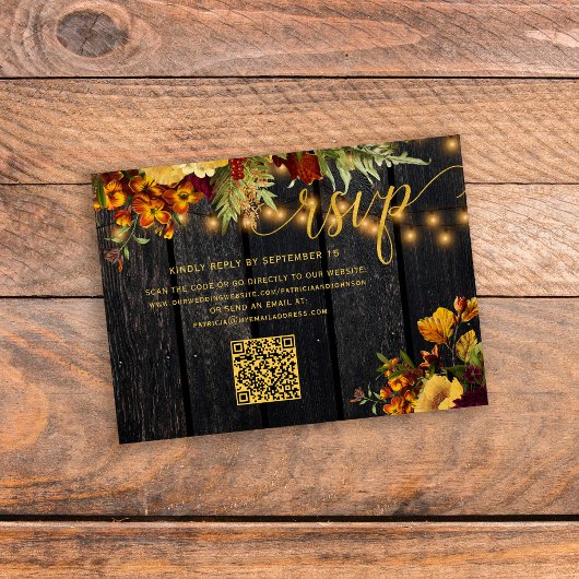 QR-code rustieke herfst bloemenbruiloft RSVP-behui Informatiekaartje