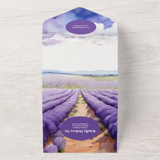 QR Code Rustieke Lavendel Bruiloft All In One Uitnodiging (Buitenkant)