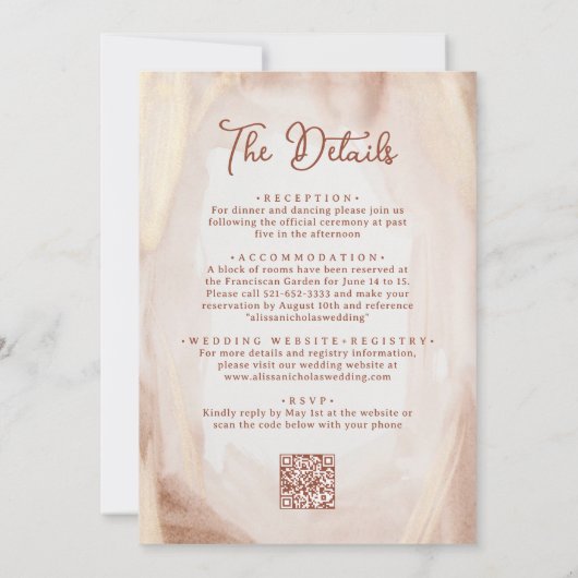 QR code Rustieke Terracotta Gouden Waterverf Bruil Kaart (Achterkant)