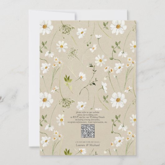 QR Code Rustieke Waterverf Daisy Flowers Bruiloft Kaart (Achterkant)