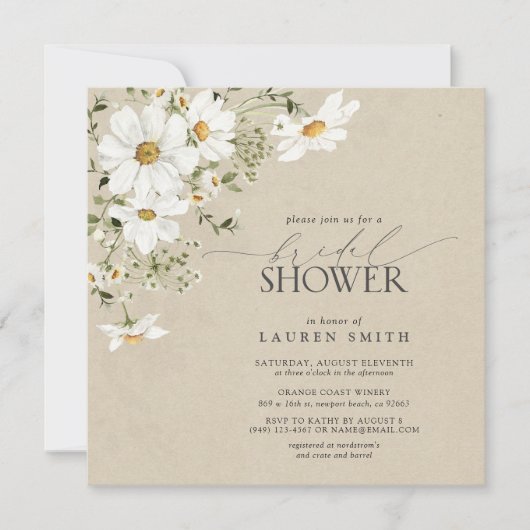 QR Code Rustieke Waterverf Daisy Vrijgezellenfeest Kaart (Voorkant)