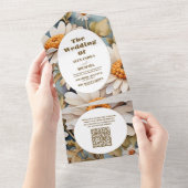 QR Code Rustieke Waterverf Witte Daisy Bruiloft All In One Uitnodiging (Afscheurbaar)