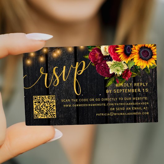 QR code rustieke zonnebloem en rozen bruiloft RSVP Informatiekaartje