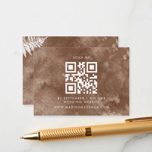 Qr-code Rustige Waterverf Wild Fern RSVP Informatiekaartje (Voorkant / Achterkant in situ)