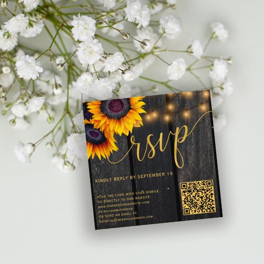 QR-code rustige zonnebloembruiloft RSVP Informatiekaartje